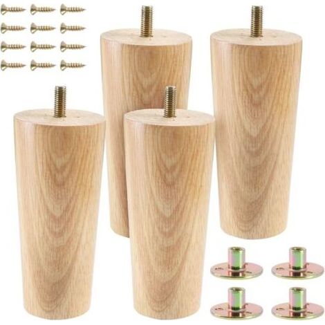 Lot de 4 pieds de meubles coniques en bois massif de 13 cm avec boulons M8 pré-percés (1/4)