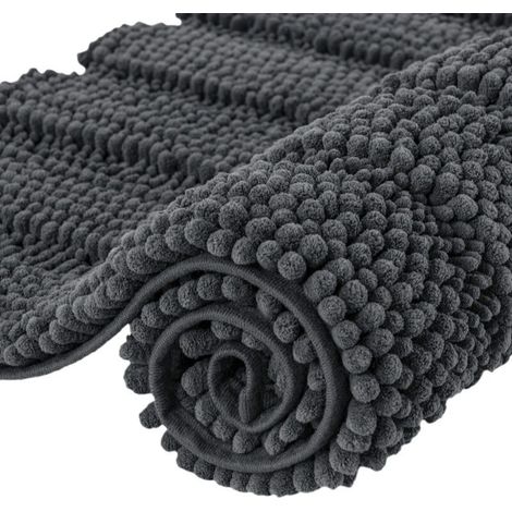 40×60cm, Grey Extra Absorbent Bath Mat, Microfiber Chenille Shower Mat, Machine Washable