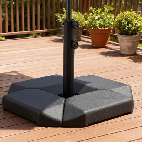 Base parapluie 4 parties pour porte-parasol porte-à-faux HDPE rechargeable eau 77kg ou sable 100kg (1/4)
