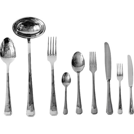 Servizio di posate completo per tavola 12 persone set 75 in acciaio inox lucido forchetta cucchiaio coltello mestolo (1/5)