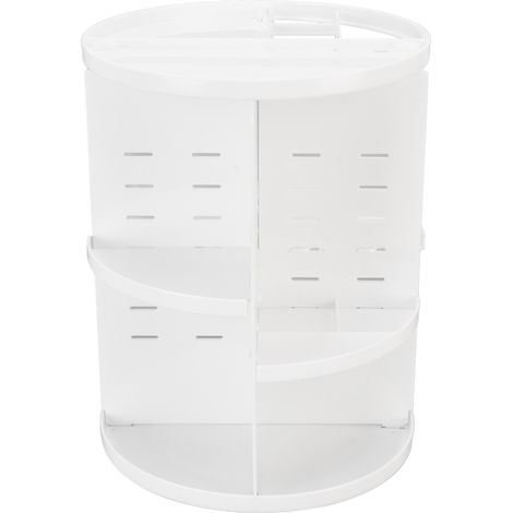 Boîte de rangement pour cosmétiques rotative à 360° - Organisateur de maquillage en acrylique - Grande capacité - Étagère de bureau blanche (1/5)