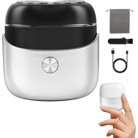 Elektrischer Damenrasierer, 2-in-1 Mini-Intimtrimmer mit beweglichem Doppelklingen-Scherkopf, schnell aufladbar per USB-C, wasserdicht (IPX7) für Bikinizone, Achseln und Beine, Silber (1/5)