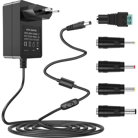 Alimentation 12V, Adaptateur Secteur 12V 2A Adaptateur CA 100-240 V vers CC 12 volts pour bandes LED, caméras de vidéosurveillance, routeurs et bien plus encore (1/5)