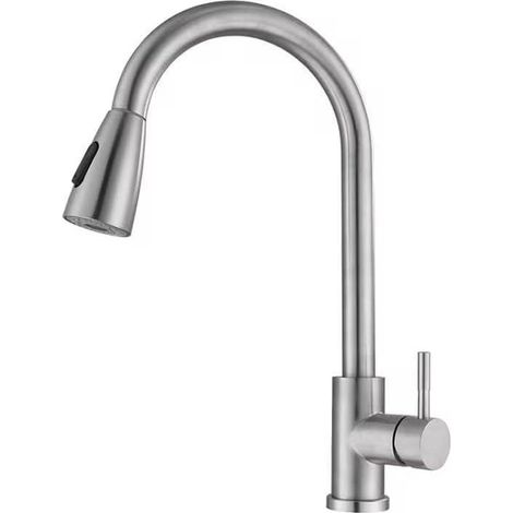 Robinet de cuisine à tirette à poignée unique en nickel brossé, à arc élevé, robinet d'évier avec douchette extractible (1/4)