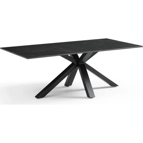 Table basse 120x60 cm céramique noir marbré pied croix - INDIANA 04 (1/5)