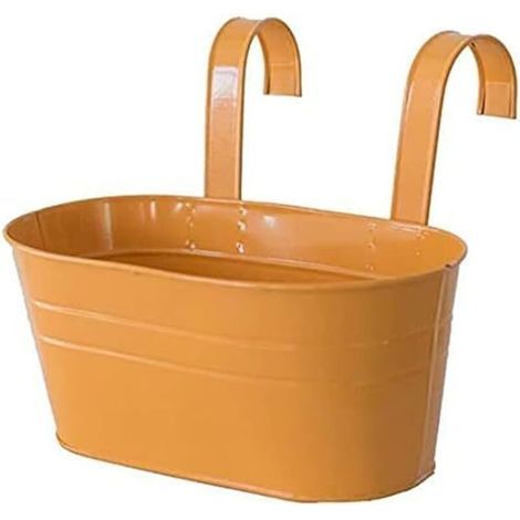 ZOLGINAH Vaso da fiori sospeso in metallo, gancio rimovibile, per balcone o giardino, 27 x 21 x 14,5 cm, giallo (1/5)