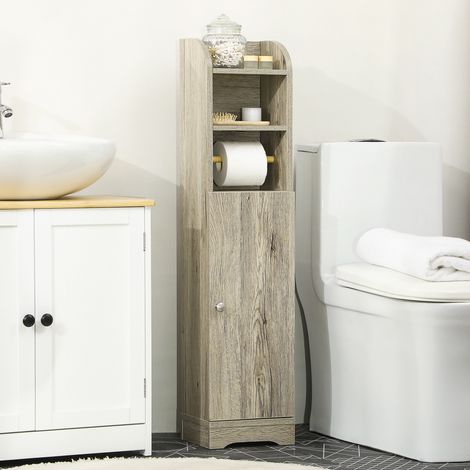 Meuble bas de salle de bain 1 étagère supérieure ouverte 2 compartiments et 1 placard 23 x 18 x 100 cm gris