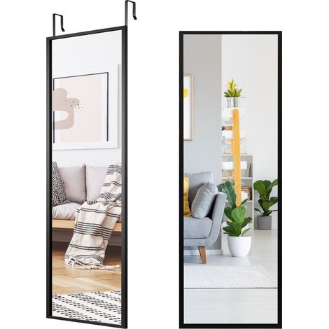 Specchio da appendere alla porta 36,5 x 107 cm vetro ad alta definizione pratico moderno in nero 200018842