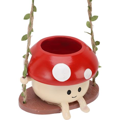 Cache-pot champignon à visage balançoire pour succulentes, jardinière déco mur plafond étagère (1/5)