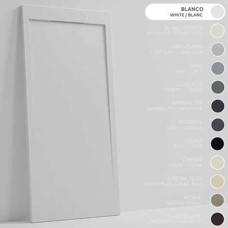 SOULBATH Receveur de Douche Ultra-Plat Antidérapant – Résine Gel Coat - Texture Lisse/Pierre – BLANC - 160X70 - Grille intégré même couleur (1/5)
