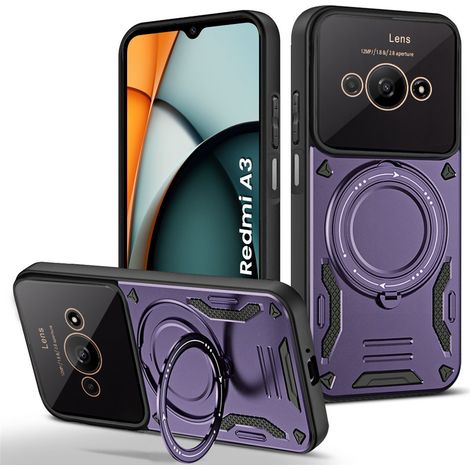 Custodia rinforzata per Xiaomi Redmi A3, con anello magnetico, colore viola. (1/5)