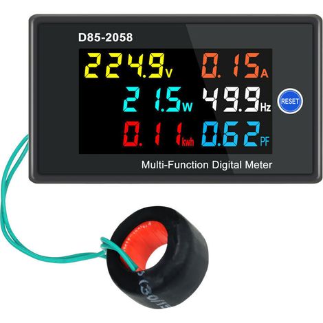 Compteur numérique monophasé multifonction Affichage LCD Tension AC Courant alternatif Fréquence de ligne Énergie électrique Mesure du facteur de puissance Moniteur de compteur,AC40-300V, Noir