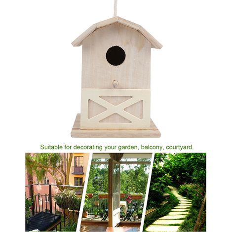 Casita para pájaros de madera de paulownia – jaula nido en miniatura – accesorio de jardín natural (13 x 12 x 18 cm, 250 g) (1/5)