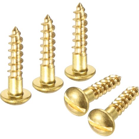Vis À Bois M3.5 x 16mm, Laiton 30 Pcs - Tête Ronde Fendue Auto-Taraudeuse Pour Travail Du Bois/Meubles/Réparation D'Appareils/Industrie/Jardinage (1/5)