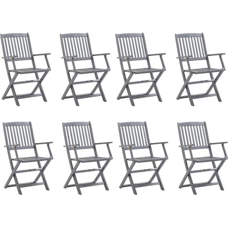 Lot de 8 Chaises de jardin et de camping pliables, Chaises de relaxation, avec coussins Bois d'acacia OIB4134E (1/5)