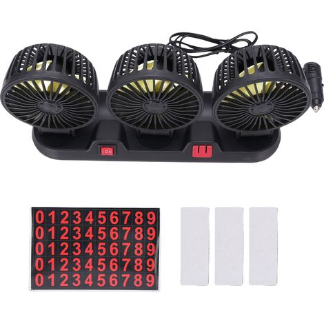 Ortviai Ventilateur de voiture 3 têtes F-410, rotatif à 360°, 2 vitesses, branchement allume-cigare DC 12 V (1/5)