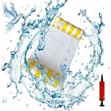 Flottantes Hamac,Chaise Longue de Piscine Flottantes Portable,4 -en-1 Hamac Gonflable Piscine,Piscine Flottantes Portable Flotteur Gonflable Piscine avec la Pompe Jaune (1/4)