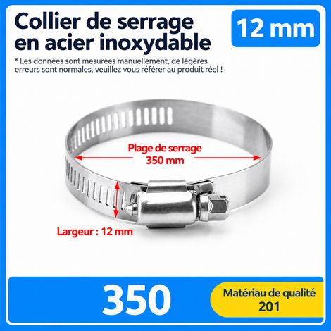Collier de serrage 350 mm en acier inoxydable 201 largeur 12 mm 350 201 12 65 g – Livraison gratuite