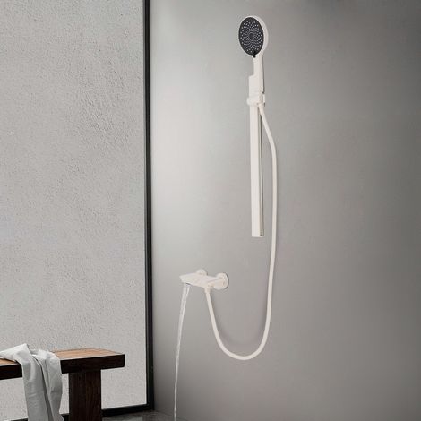 Duschsäule mit Wasserhahn und verstellbarer Handbrause Schwarz-Titangrau mit 10 Jahren Garantie – Duschsystem mit Wandstange höhenverstellbar – Badarmatur modern für Dusche und Wanne