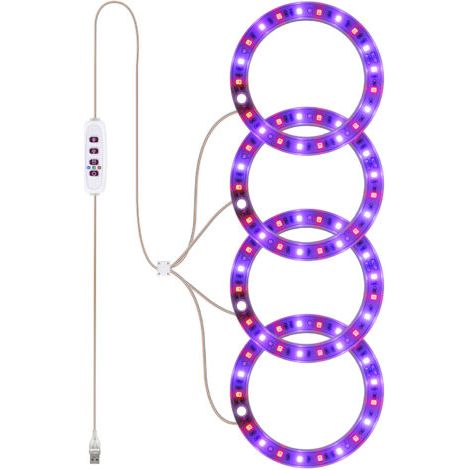 Lampe de croissance LED à spectre complet pour plantes, avec 20 LED, minuterie 8h/12h/16h, 5 niveaux de luminosité, hauteur réglable, port USB, anneau lumineux pour plantes succulentes.