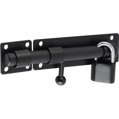 Loquet Porte Exterieur Verrou Coulissante avec Cadenas 4 Clés, Portail Acier Inoxydable, 150MM Longueur, Noir Mat, EMST8060-B (1/5)