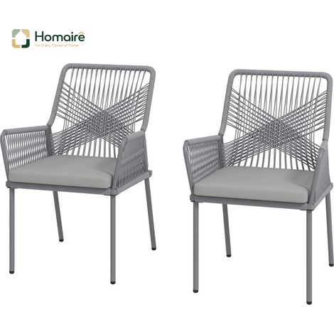 HOMAIRE Set de deux chaises de jardin en rotin avec accoudoirs, dossier, coussins amovibles, résistantes aux intempéries, pour jardin, balcon, terrasse, couleur gris foncé