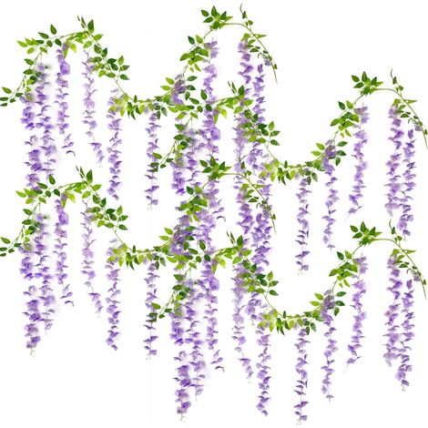 Soavoa Guirlande Glycine Artificielle Violette Décoration Murale Mariage Archet Plante Grimpante Fausse Fleur Tige Flexible 4pcs (1/4)