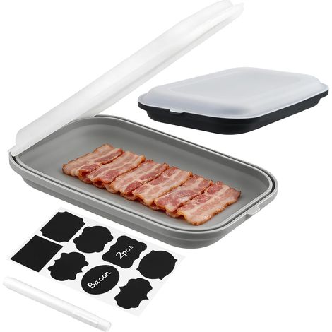 2 Pièces Boîtes a Charcuterie Fresh 23.5x15x3.45cm,Silicone Boite Jambon Conservation Frigo,Empilable,Passe au Congélateur, Micro-ondes et Lave-vaisselles Sans BPA (Gris-noir) (1/5)
