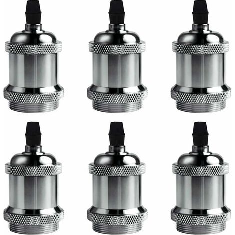 Set of 6 Vintage LED Lighting E27 Edison Bulb Socket Lamp Holder Pendant Ceiling Light Screw Bulb Retro Adapter Socket, Chrome Color (1/5)