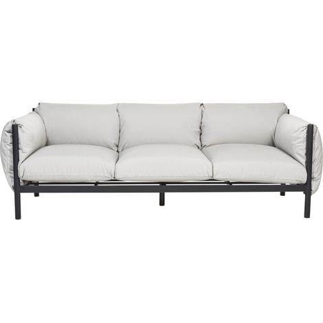 Sofá 3 plazas de metal gris claro negro cojines de tela impermeable Esperia