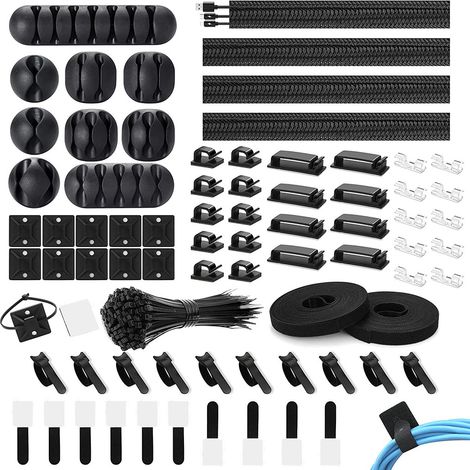 Kit per la gestione dei cavi da 173 pezzi, comprensivo di 4 guaine con scomparti, 41 fascette autoadesive e 10 rotoli di nastro adesivo. - AquaForge