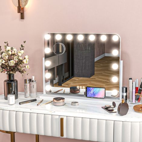 Miroir maquillage lumineux LED intensité réglable miroir grossissant port de charge USB, rotation à 360° 63 x 50 cm (1/5)