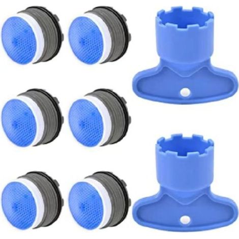 Aeratori, built-in 6 parti [6 + 2] (16 g) Aeratore ugello cucina e bagno, aeratore rubinetto lavello in plastica, risparmio idrico, con 2 maniglie, blu (1/5)