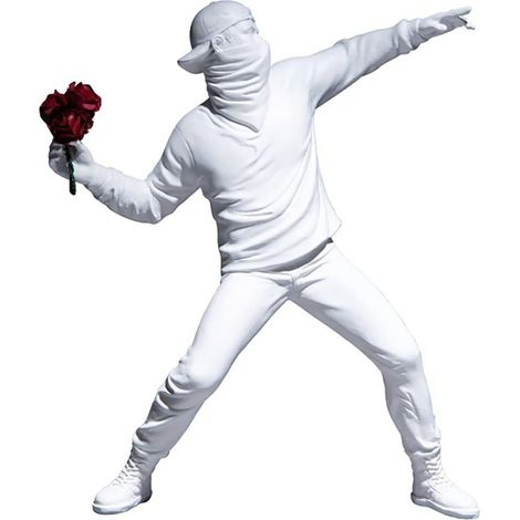 Banksy Sculpture Le Lanceur de Fleurs en Colère 21,5 cm - Art Urbain, Street Art, Collection, Graffiti, Amateurs, Pop Blanc (1/5)