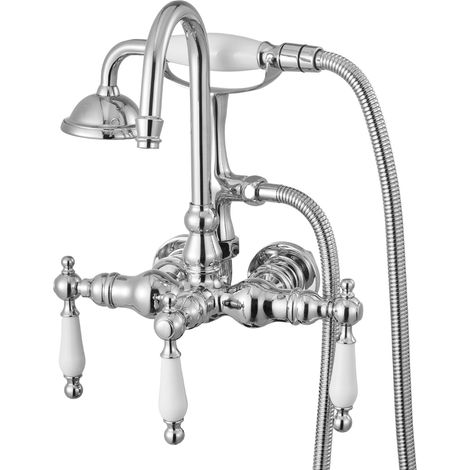 VEVOR Badewannenarmatur mit Klauenfuß zur Wandmontage mit Handbrause, Vintage Badewannenarmatur mit 1,5 m Schlauch & Schwanenhalsauslauf, Wasserhahn Duschset Wannenfüll-Set poliertes Chrom (1/5)
