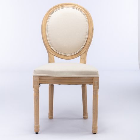 Chaise à manger à dossier en tissu en lin à cadre en bois massif de style français,ensemble de 2 en beige
