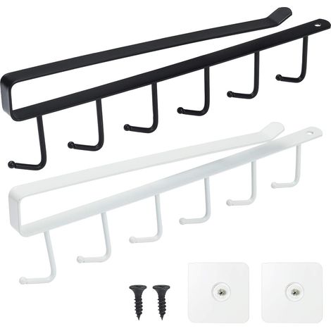 2 Porte-gobelet, Crochet sans trou, Fer épais, 6 crochets, Charge 5 kg, Pour armoire cuisine (1/5)