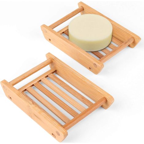 2 Pièces Bambou Naturel en Bois Porte Savons Boîte à Savon, pour Cuisine Salle de Bains Éponge Savon, Éponges et Plus (1/5)