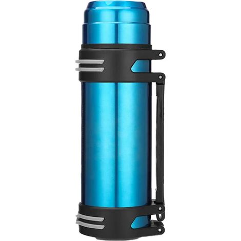 Gourde isotherme en acier inoxydable 304, 2,5L, bouchon large, poignée de transport, maintient le chaud et le froid 24h, idéale pour voyage, couleur bleue. (1/5)