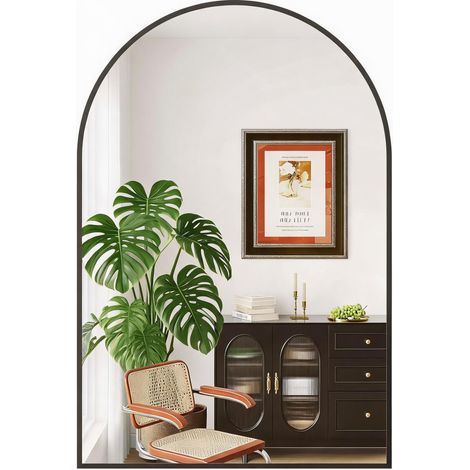 Miroir peinture murale arqué moderne – Cadre en métal noir, verre trempé 5mm, sécurité et design, idéal salle de bain/chambre/salon, à suspendre ou poser – Finition 26x38'' Hemming Black (1/5)