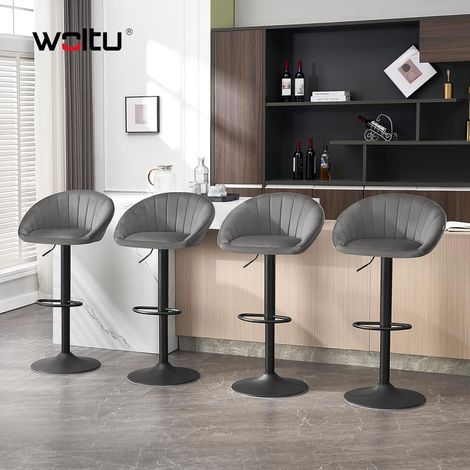 WOLTU Juego de 4 taburetes de bar de terciopelo, sillas de bar giratorias ajustables, gris oscuro