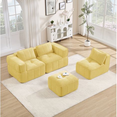 Divano angolare modulare 271x162x67 cm in poliestere giallo, senza montaggio, MEUBLIV (1/5)