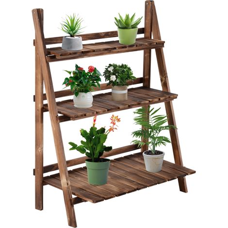 Étagère à plantes pliable pyramidale sapin traité carbonisation (1/5)