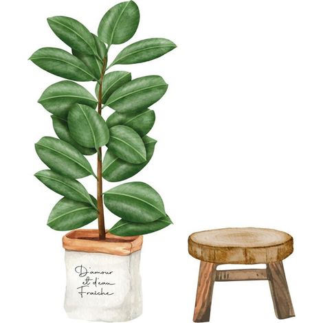 Autocollant mural grande plante verte elastica robusta (1/3)