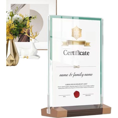 Cadre Photo Double-Face Socle En Bois Avec Verre Acrylique Double Face Cadre Couvercle en verre acrylique double face et porte-papier transparent double face pour photo, bureau, fenêtre, meuble (1/5)