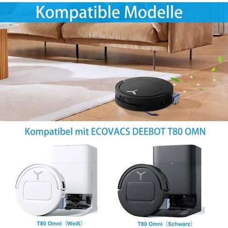 Accessoires pour Ecovacs Deebot T80 Omni, 1 brosse principale, 6 sacs à poussière, 2 chiffons de nettoyage, 2 filtres, 4 brosses latérales, pièces de rechange pour robot aspirateur (1/3)