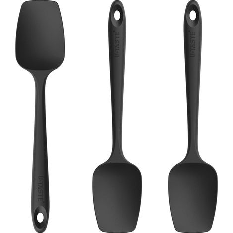 Silikon Kochlöffel 3er-Set, 250℃ hitzebeständig, 29cm Spatel, Schwarz