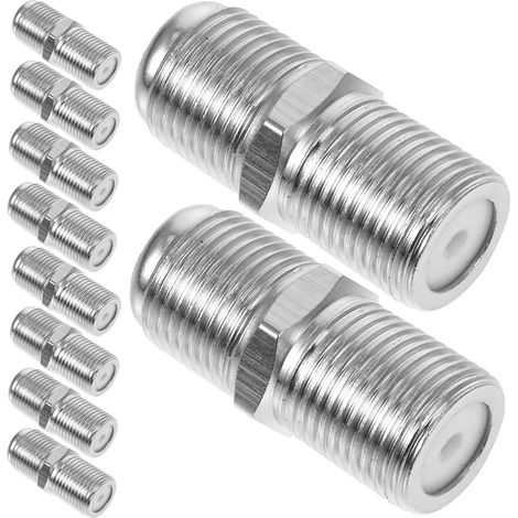 eur D'extension Coaxial Tv Femelle à Femelle en Cuivre Argenté, Lot de 10, Réutilisable, pour Câble Tv et Prolongation de Câbles Coaxiaux (1/5)