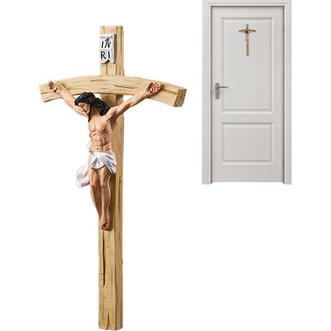 Jesus-Kreuz, katholisch, klassisch, handbemalt, Kunstharz, Christus-Dekor, katholische Wanddekoration, für Heiliges Gebet, Figur, Kunstausstellung, Zuhause, Haustür, Landschaft, Urlaub, Party (1/5)