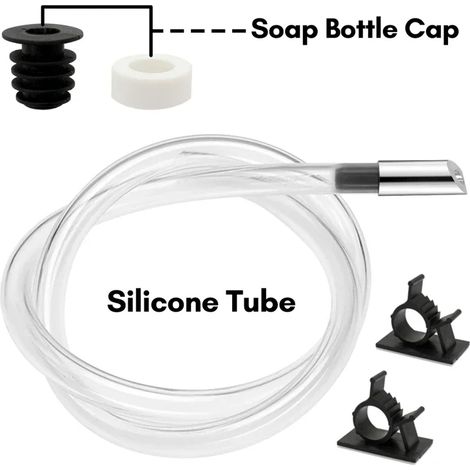 Distributeur de savon liquide pour évier de cuisine avec tube d'extension et pompe en acier inoxydable (kit sans tête). Accessoires de salle de bain. Distributeur noir. Savon doré. (1/5)